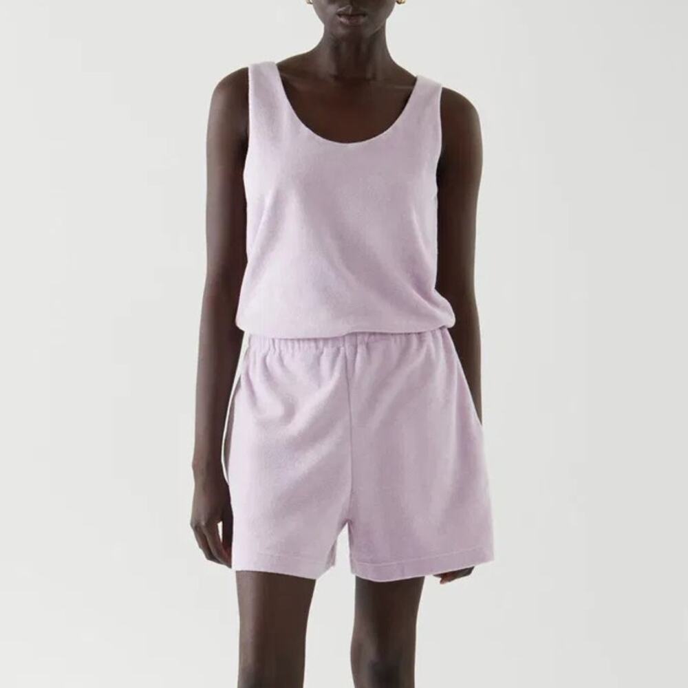 NEW COS Pastel Pink Terry Cloth Romper Playsuit Organic Cotton Women's Medium